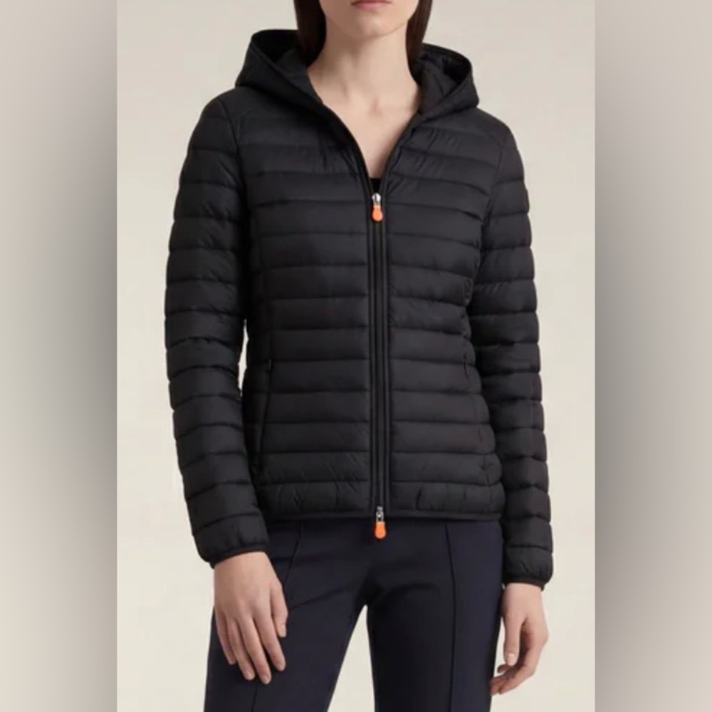 Save the Duck Black Animal Free Hooded Puffer Jacket Mod Daisy Size 3 (Medium)